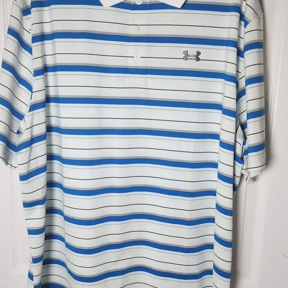 Under Armour Men's White/Blue Striped Polo Shirt - Picture 1 of 2